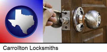 a locksmith and a door lock in Carrollton, TX