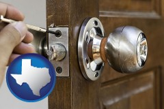 a locksmith and a door lock - with TX icon