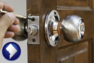 a locksmith and a door lock - with Washington, DC icon