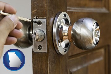 a locksmith and a door lock - with Georgia icon