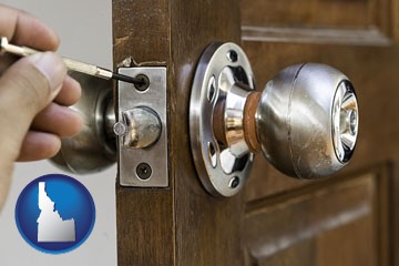 a locksmith and a door lock - with Idaho icon