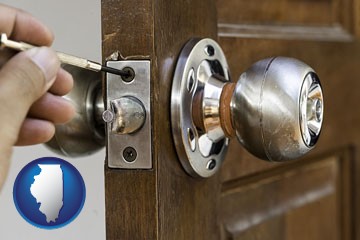 a locksmith and a door lock - with Illinois icon