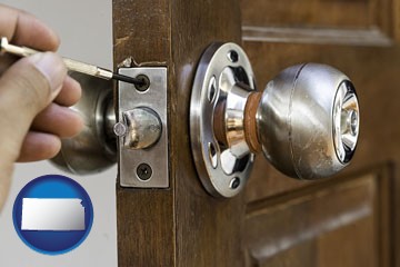 a locksmith and a door lock - with Kansas icon