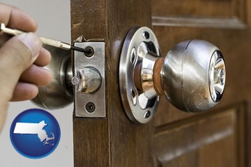 a locksmith and a door lock - with Massachusetts icon
