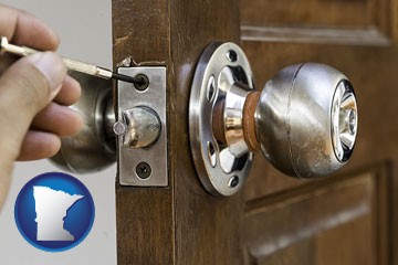 a locksmith and a door lock - with Minnesota icon