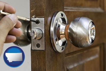 a locksmith and a door lock - with Montana icon