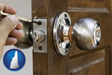 a locksmith and a door lock - with New Hampshire icon