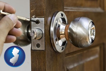 a locksmith and a door lock - with New Jersey icon