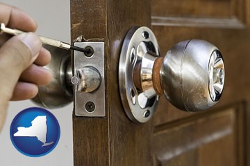 a locksmith and a door lock - with New York icon
