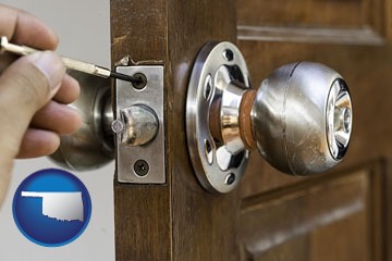 a locksmith and a door lock - with Oklahoma icon