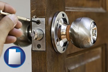 a locksmith and a door lock - with Utah icon