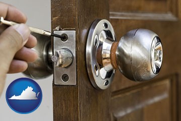 a locksmith and a door lock - with Virginia icon